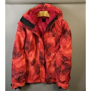 Adidas Climaproof RECCO Ski Snowboard Jacket Womens Red Geometric‎ Hooded Size S